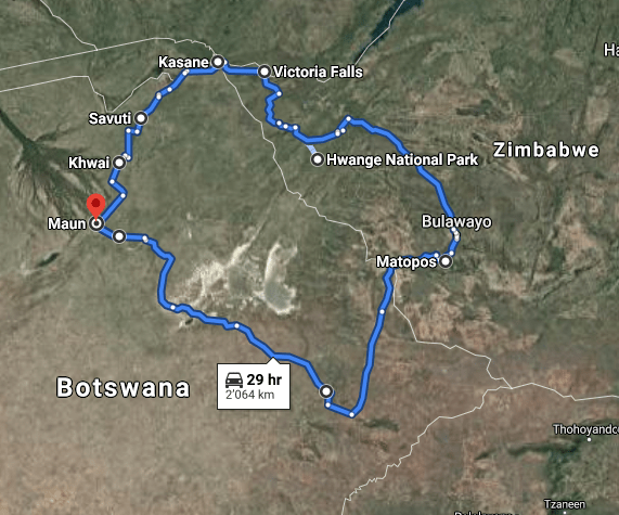 Botswana-and-Zimbabwe-road-map-16-Days Southern Africa